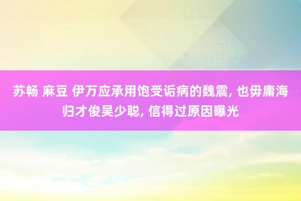 苏畅 麻豆 伊万应承用饱受诟病的魏震， 也毋庸海归才俊吴少聪， 信得过原因曝光
